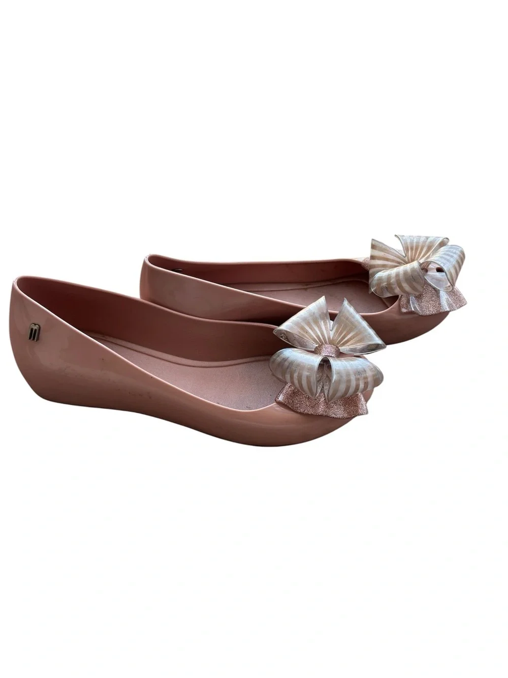 Melissa Pink Jelly Flats with Iridescent Ribbon Bow